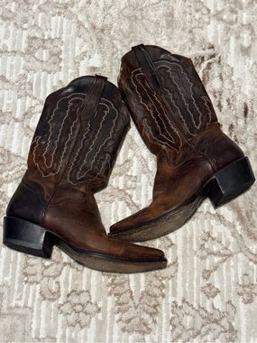 J.B. Dillon Brown Leather Western Cowboy Boots with Stitched Shaft